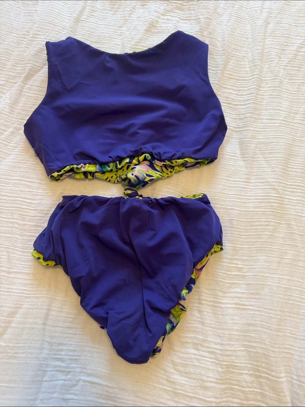 Girls size 7 reversible Tropical Print Two-Piece Swim Set - Lime & Navy